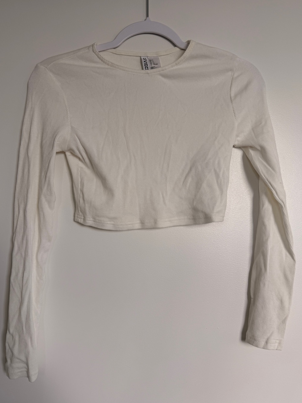 H&M Cream Ribbed Long Sleeve Crop Top